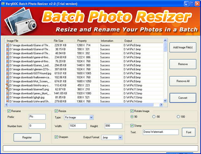 GUI interface after resizing images, rotating images and stamping images 