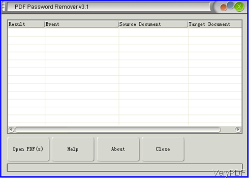 software interface of PDF password remover