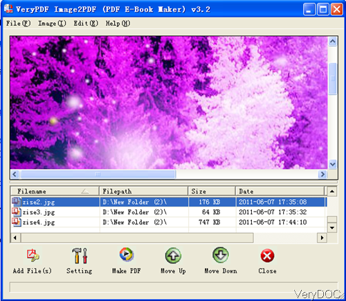 software interface of image to PDF
