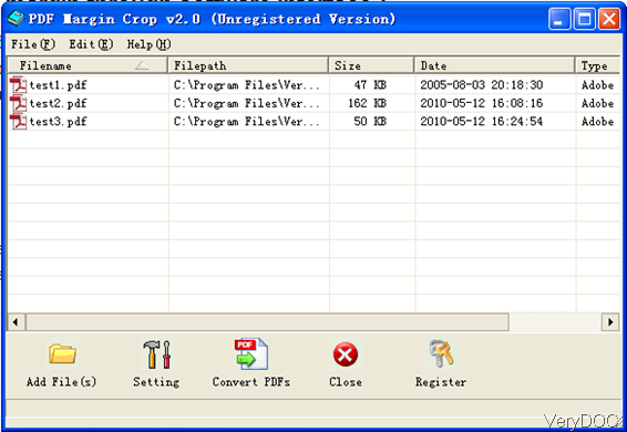 software interface of PDF Margin Crop