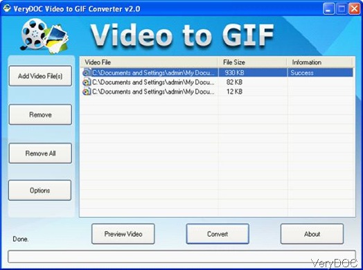 software interface of Video to GIF Animation Converter