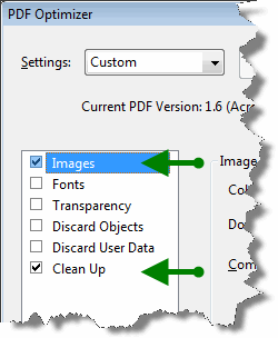 Choosing PDF Optimizer categories