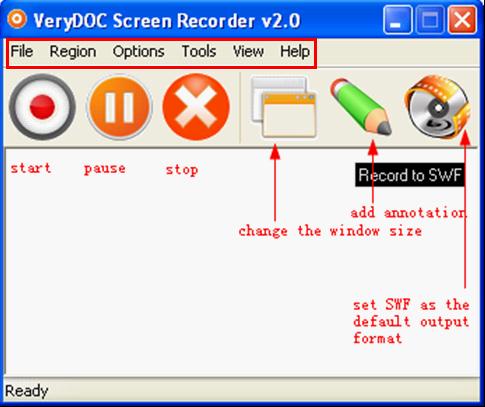 The interface of VeryDOC Screen Image Recorder
