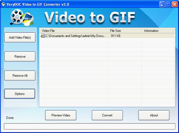  main interface window form of MPG to Animated GIF Converter