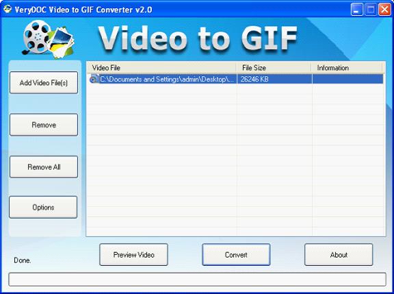 main window form of WMV to GIF Animation Converter